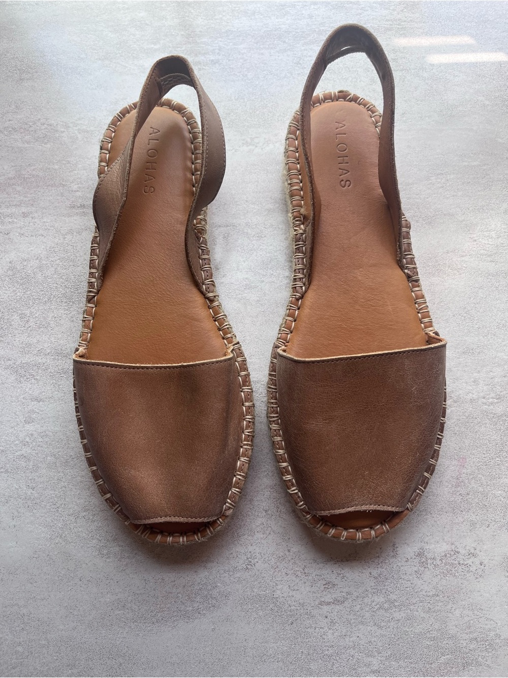 ALOHAS Tan Brown Leather Slingback Espadrille Sandals